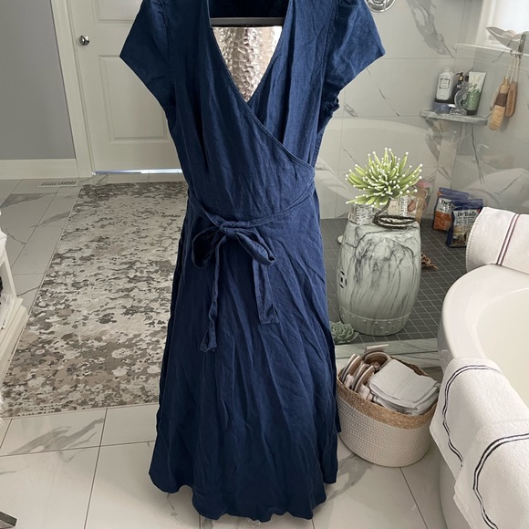 Polo Ralph Lauren 100 percent linen midi dress navy blue size 14 and a 4 new - Picture 10 of 17